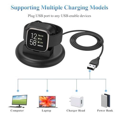 Cargador para Fitbit Versa 2 que repara problemas de conexión con base de cable USB negro de repuesto 5