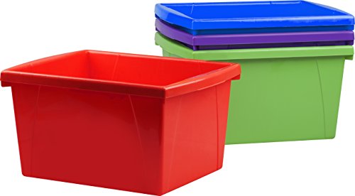 Image of Storex Classroom Storage Bin, 4 Gallon (15 Liter) Color Plastic Storage Containers, Assorted Colors, 13.7 x 7.87 x 11.25 Inches, 12-Pack (61476U03C)