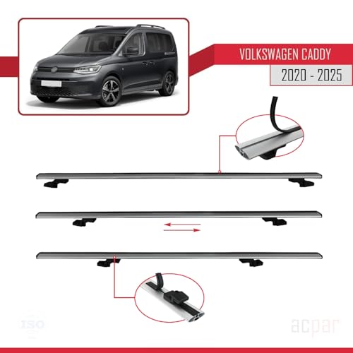 Barres de toit pour Volkswagen Caddy 4 SB 2020-2026 rail de toit gris aluminium 3 pièces - 5