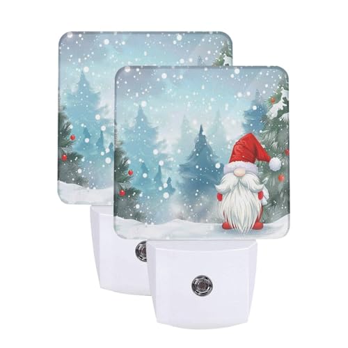 Image of Christmas Gnome Winter Holiday LED Plug-in Night Lamp 2 Piece Set, Auto Sensor Nightlights Set of 2 for Bedroom Bathroom