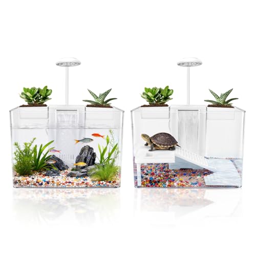 Small Turtle Tank Kit, Acrylic Turtle Starter Kit with Adjustable Lamp & Filter, Plastic Aquarium,...