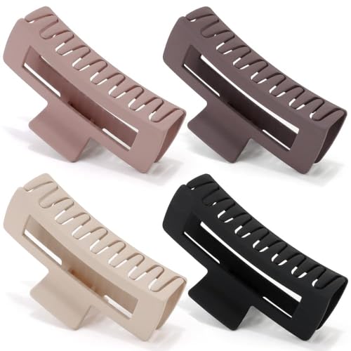Image of BAKEFY -4 Pcs Extra Large Claw Clips Hair Clips For Thick Hair And Long Hair, Jumbo Claw Clips, Oversized Matte Non-Slip Hair Clips For Women, Big Strong Hold Jaw Clip (Neutral),Assorted
