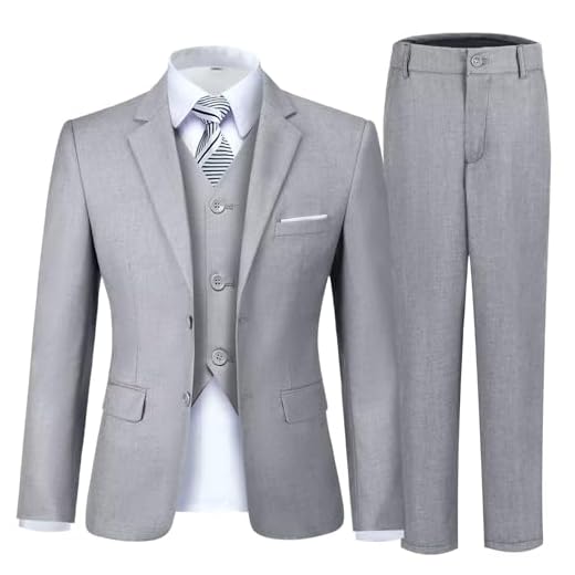 Fesenbo Conjunto de terno masculino formal slim fit 5 peças blazer colete calça com cintura ajustável camisa com gravata, 5 peças - cinza claro, 4