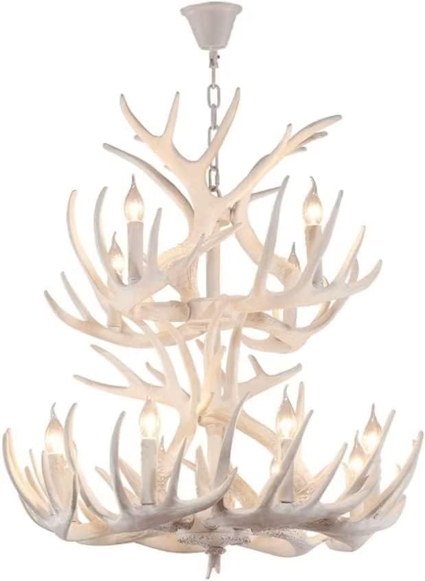 KLUFO Gepersonaliseerde gewei lamp studio kleding winkel kroonluchter woonkamer eetkamer koffie lamp gewei kroonluchter witte kamer eetkamer eenvoudig te installeren (12 lichten)