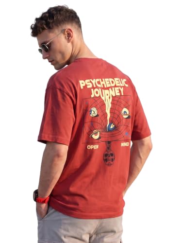 Image of Veirdo Men Bold Front & Back Printed Oversized Fit T-Shirt for Men, Cotton Fabric, Drop-Shoulder Streetwear Casual Graphic Tee, Stylish & Comfortable (OS VD APX SW S)