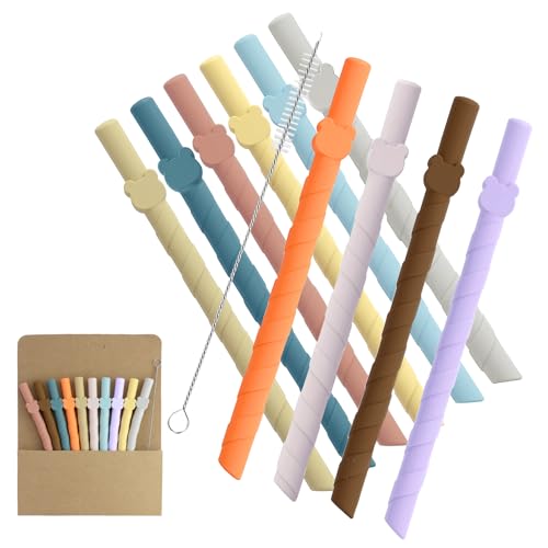10 pezzi cannucce in silicone, cannucce riutilizzabili con spazzola per la pulizia,cannucce senza BPA, sicure, ecologiche, lunghezza 17,5 cm，per bevande calde e fredde