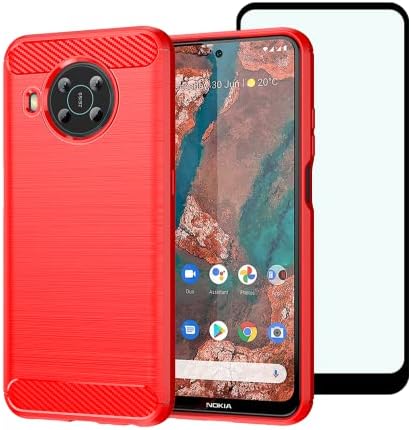 ASWSKI for Nokia X100 Case with Tempered Glass Screen Protector Shock-Absorption Flexible TPU Rubber Protective Cell Phone Cover for Nokia X100-Red