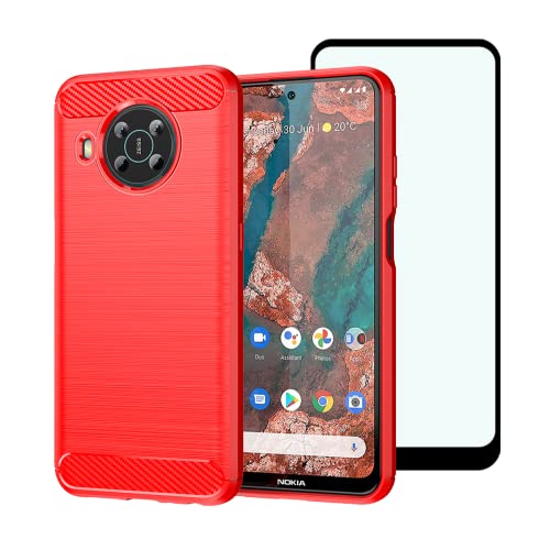 Aswski For Nokia X100 Case With Tempered Glass Screen Protector Shock-Absorption Flexible Tpu Rubber Protective Cell Phone Cover For Nokia X100-Red #TOP8