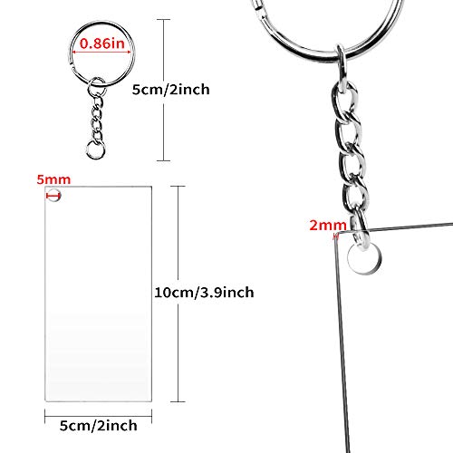 BILLIOTEAM 30 Pack Rectangle Clear Blank Acrylic Keychains,Transparent Discs Precut Acrylic with Metal Key Chain Rings for Custom Vinyl,DIY Projects and Crafts(1.97\" x 3.94\")