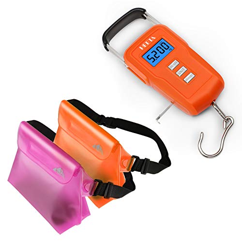 HEETA 2-Pack Waterproof Pouch with Waist Strap, Transparent Screen Touchable Dry Bag Bundle with Fish Scale Upgraded Memory Function with Backlit LCD Display