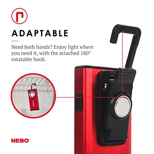 Nebo Slim Work Light, Usb Rechargeable Bright Pocket Light With Clip, Hook And Magnetic Base For Hands-Free Lighting Portable Cob Led Dimmable Flashlight 500 Lumens -Red #TOP2