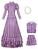 Fbzxojiw Adult Corpse Bride Victoria Cosplay Costume Striped Gothic Dress Suit Victor Grey Tailcoat Full Set Halloween Outfit (Purple, Medium)