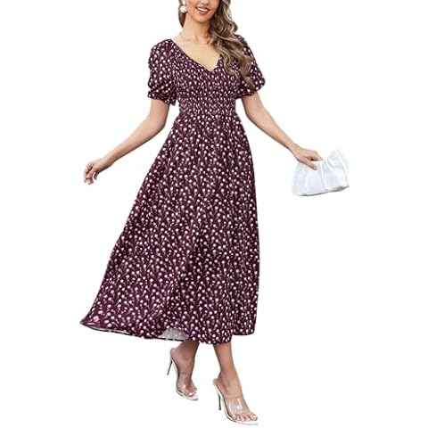XinFSh Women Summer Puffy Sleeve Floral Dresses Cover