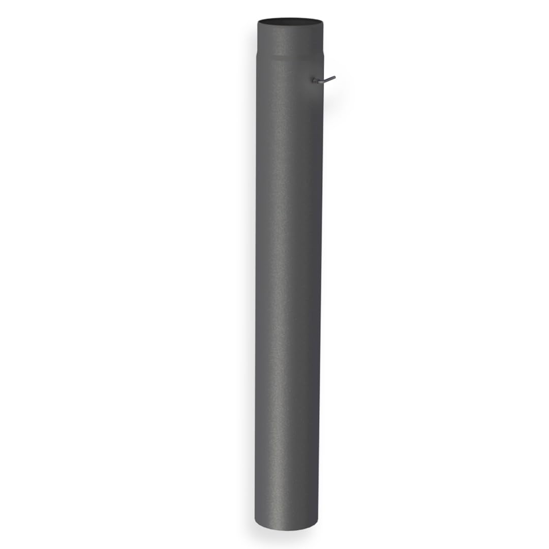 Feuercampus Ofenrohr Ø 150 mm, 100 cm, Gussgrau mit Drosselklappe, Stahlblech, hitzefest, für Kaminöfen und Regelfeuerstätten, CE-zertifiziert, einfache Montage