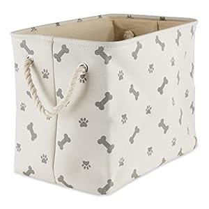 Bone Dry Pet Storage Collection Paw and Bone Print, Small Rectangle, 14x8x9, Gray