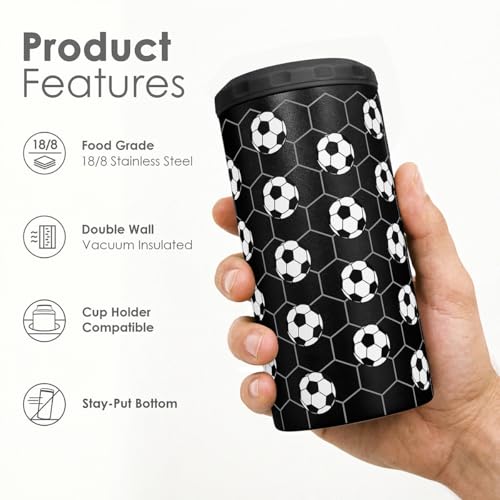 Image of Soccer Stainless Steel Can Cooler 12oz, Insulated Tumbler for Men Brother Buddy Players, Travel Cans Koozie, Sport Gift for Birthday, Christmas