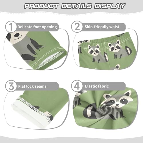ALAZA Girls' Leggings Children's Yoga Pants Skinny Printed Dance Raccoon Green Comfortable 4T2