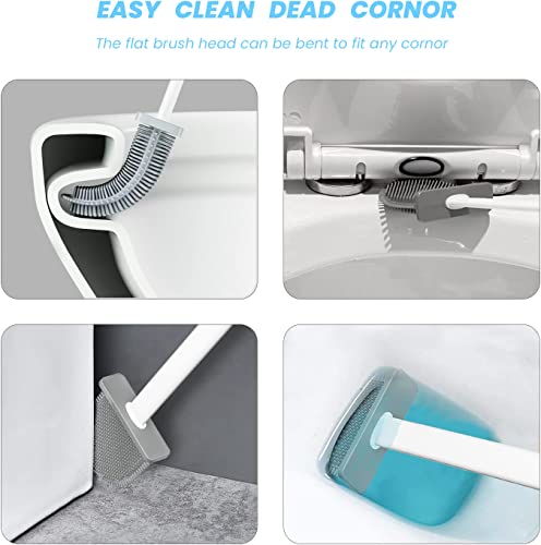 Canvint Silicone Toilet Brush 2 Pack, Deep Cleaner Toilet Brush And Holder Set, Non-Slip Long Plastic Handle And Quick Drying Holder, Flexer Silicone Toilet Brush With Removable Bottom For Bathroom #TOP1