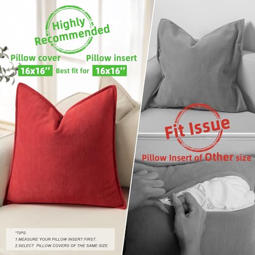 ZWJD Christmas Red Pillow Covers 16x16 Set of 2 Chenille Throw Red Cushion Covers with Elegant Design Soft and Luxurious Decorative Pillows for Couch, Bed, and Christmas Decor