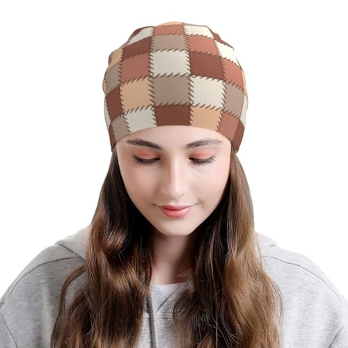 Checkered Beanie Chemo Hats for Women Men Slouchy Cancer Headwear Stretchy Skull Cap Soft Knitted Hat Nightcap Chemo Gifts — view 3