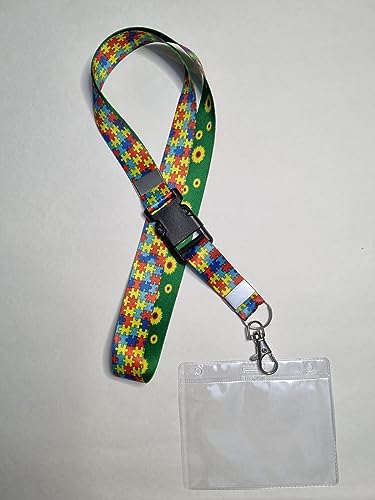 Cordão Dupla Face Girassol e Quebra Cabeça identificação Autismo Pcd + Porta Crachá
