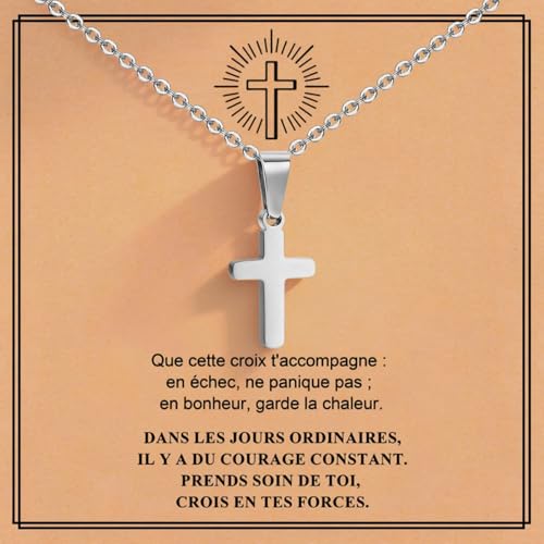 Collier Croix Chretienne Enfant Ados - Collier Acier Inoxydable Pendentif Croix Chaine Réglable Bijoux Catholique Cadeau Pâques Paptême 1er Communion...