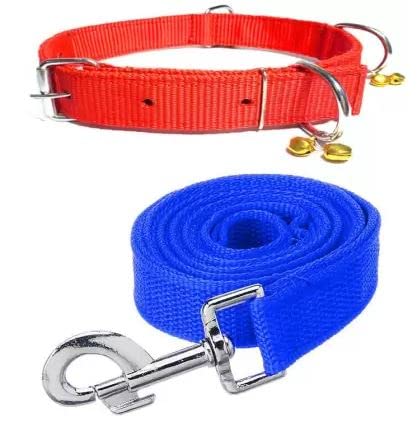 DRK Shopmart Pets Nylon Red Ghungroo Neck Collar Belt and Blue Leash with Adjustable Stainless Steel Hook Set Ideal for Training/Walking Dogs and Puppies (Large) (B0C27R6NQB) Amazon Price History, Amazon Price Tracker