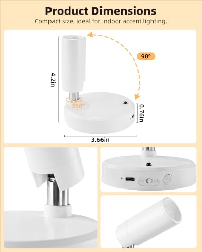 Image of EZVALO Battery-Powered LED Spotlight Indoor, Wireless Picture Lights with Remote, 5500mAh Rechargeable Mini Display Light, Uplighting Indoor for Artwork, Tree, Painting, Portrait (1-Pack White)