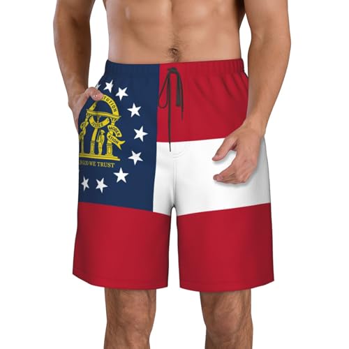 Georgia Flag Print Stylish Men Beach Shorts Lightweight Cozy Swim Trunks Summer Casual Outings Holiday