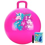 U&C Planet Hopper Ball 18 inches Bouncy Ball with Handle for Kids Age 3-6 Hoppity Hop Sit and Bounce Jumping Hopping Toy with Pump and Gift Box Great Gift for Birthday Christmas, Pink