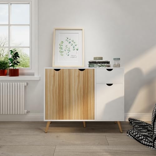 Innenansicht des Mondeer Sideboards mit zwei festen Regalen pro Schrankfach - Detailansicht von Mondeer Sideboards...