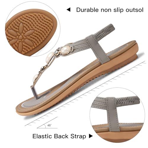 Image of SHIBEVER Dressy Flat Women Sandals: Comfortable Summer Thong Flats Sandal | Arch Support Walking Ankle Strap Dress Rhinestone Bling Womens Sandal - All Day Comfort Casual Beach Boho Women's Shoes