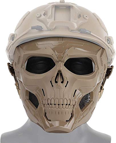 ANSNOW Protezione Tattica Regolabile Maschera Integrale per Festa Di Halloween Militare,A ad Aria Compressa Paintball Gioco Di Ruolo Costume Hockey/Tan