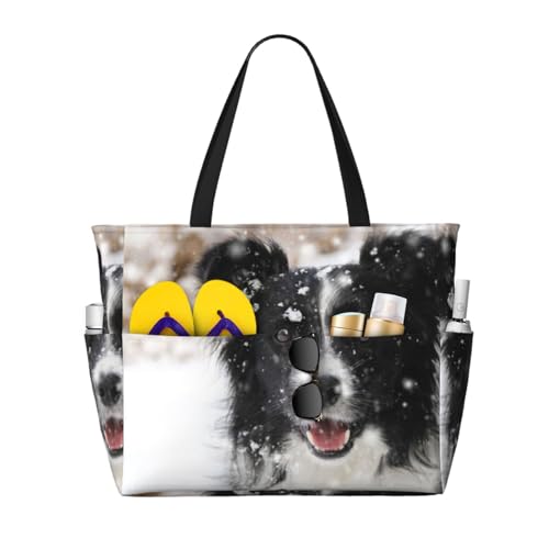 Sac de plage Border Collie sac fourre-tout en toile imprimée pour le quotidien des femmes