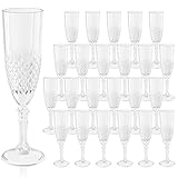 LEYIQU Plastic Champagne Flutes, Champagne Glasses Bulk, Reusable Unbreakable Acrylic Wine Glasses Goblets for Weddings Bachelor Parties Toasting Bridal Shower Easter (24,Transparent)