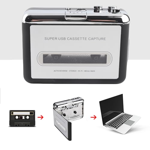 Image of Wendry Cassette Player USB Cassette to MP3 Converter, Portable USB Tape to MP3 Capture Converter Stereo Audio Music Player Cassette Player