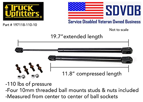 2 Truck Upfitters 20" Gas Props for are Pickup Truck Bed Tonneau Covers (19.7" Extended, 11.8" Compressed, 110 pounds of Pressure Each) Measurement Required! Incl 4 Ball mounts and Nuts!
