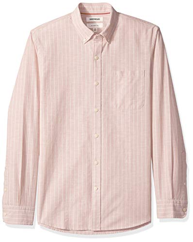 Amazon Brand - Goodthreads Men's Slim-Fit Long-Sleeve Chambray Shirt, Pink Stripe, X-Large