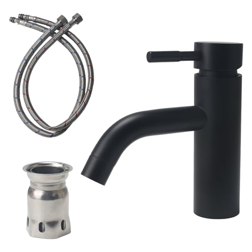 Minnhua Grifo Lavabo Acero Inoxidable, Grifo Baño con 2 Manguera, Baño Lavabo Núcleo de Válvula de Cerámica, Mezclador Monomando Lavabo para WC de Visitas (Negro)