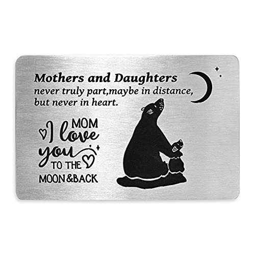 Regalos para mamá para el día de la madre de la hija grabados en metal carteras, tarjetas para madres e hijas nunca verdaderamente parte, regalo de cumpleaños, tarjeta de nota de mamá oso Cover
