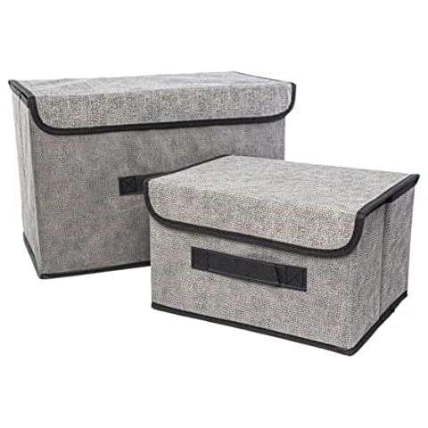 Clay Roberts Storage Baskets with Lids, Large & Medium, Pack of 2 Storage Chests, Grey & Black, Fabric Storage Boxes Set for Storage Organiser Units, Homes and Offices Cover