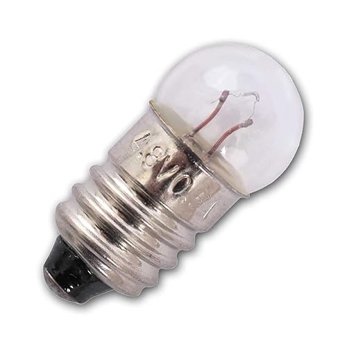 world-trading-net - Bombilla esférica universal E10, transparente, 4,8 V, 2,4 W, 0,5 A, blanco cálido, con filamento tradicional, ángulo de apertura de 360°