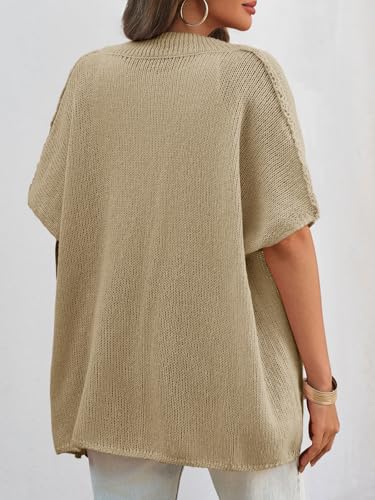 Image of Saodimallsu Womens Oversized Cardigan Sweaters Short Sleeve Button Down Casual Lightweight Loose Knit Trendy Cardigans