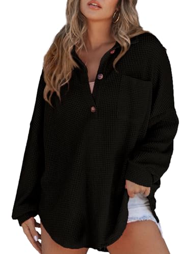 Astylish Womens Waffle Knit Loose Long Sleeve Tunic Tops Shirts