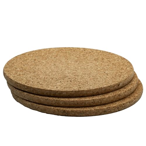 Go4Cork Cork Round Trivet Set - 195x10mm (7.68"x0.39"), Pack of 3 | Heat Resistant, Reusable, Easy to Clean | Ideal for Kitchen & Dining