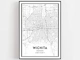 Wichita Ks Kansas Map Poster Black White | 11×17, 12×18, 16×24, 24×36 inch- Unframed | Hometown...