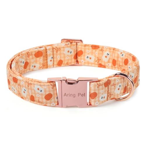 Image of ARING PET Halloween Dog Collar, Cute Autumn Orange Pumpkin Ghost Heavy Duty Doggy Collars for Puppy Small Medium Large Boy Girl Dogs-S