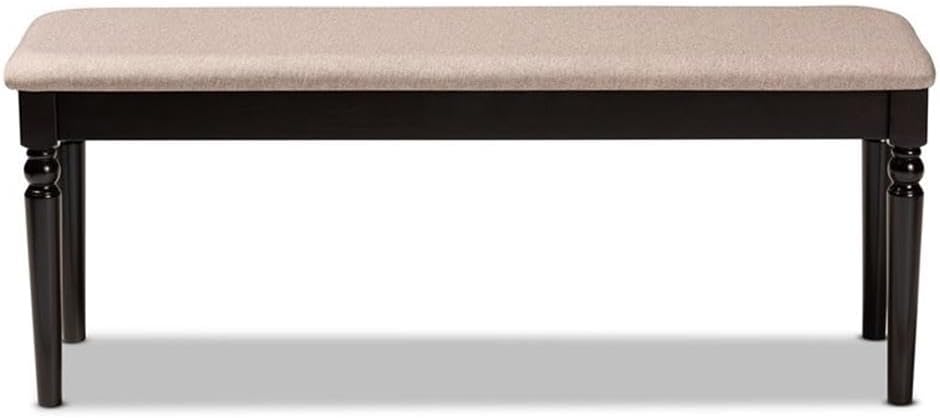 BOWERY HILL Modern Upholstered Dining Bench, Oak and Rubberwood, Dark Brown Finish, Foam Padded Polyester Cushion, 47.8" Wide x 16.1" Deep x 18.9" High, Ball Turned Legs, Versatile Dining or Entryway