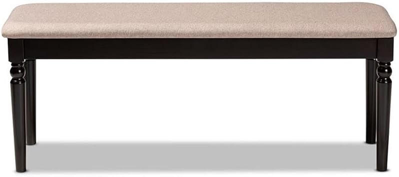 BOWERY HILL Modern Upholstered Dining Bench, Oak and Rubberwood, Dark Brown Finish, Foam Padded Polyester Cushion, 47.8" Wide x 16.1" Deep x 18.9" High, Ball Turned Legs, Versatile Dining or Entryway