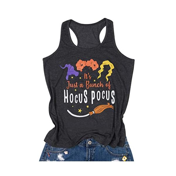 Hocus Pocus Halloween Tank Tops for Women Funny Sanderson Sisters Graphic Tee Racerback Sleeveless Shirts (Dark Grey, Small)